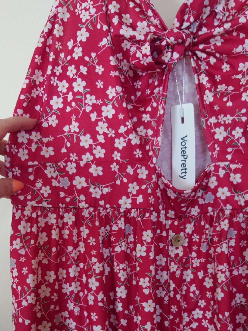 Red Floral Faux Tie-Front Sundress - Picture 3 of 6
